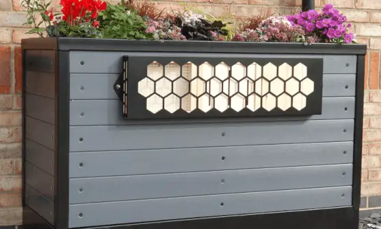 BWS BioScapes-SuDs Habitat Planter planted with flowers. Close Up