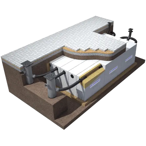 Gulley fed Hydrorock block paving installation