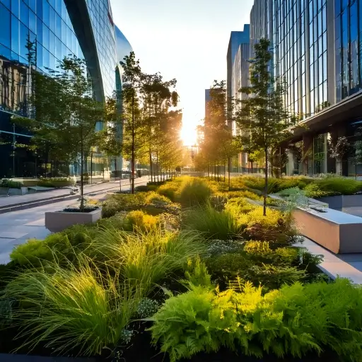 Stormwater rain garden in a business district