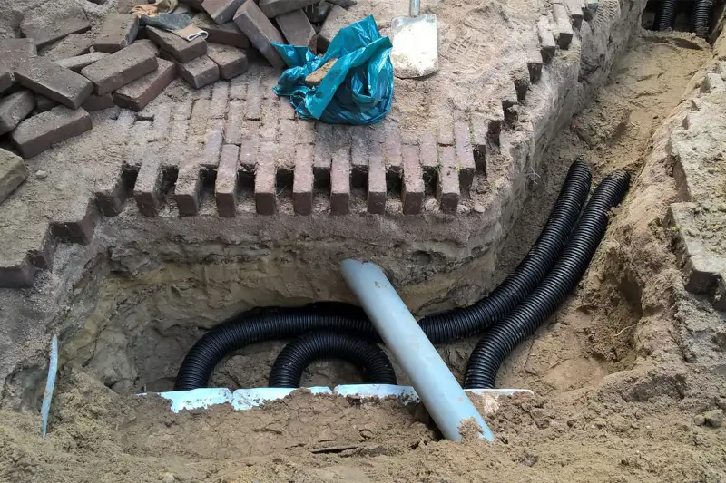 Excavated road with groundwork to fit Hydrorock and pipework