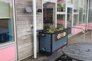 SuDS and BNG Planter with smart meter installed at Oakley Vale Primary School