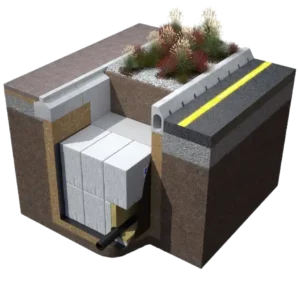 Raingarden Hydrorock Drawing with path, road run-off and gulleys