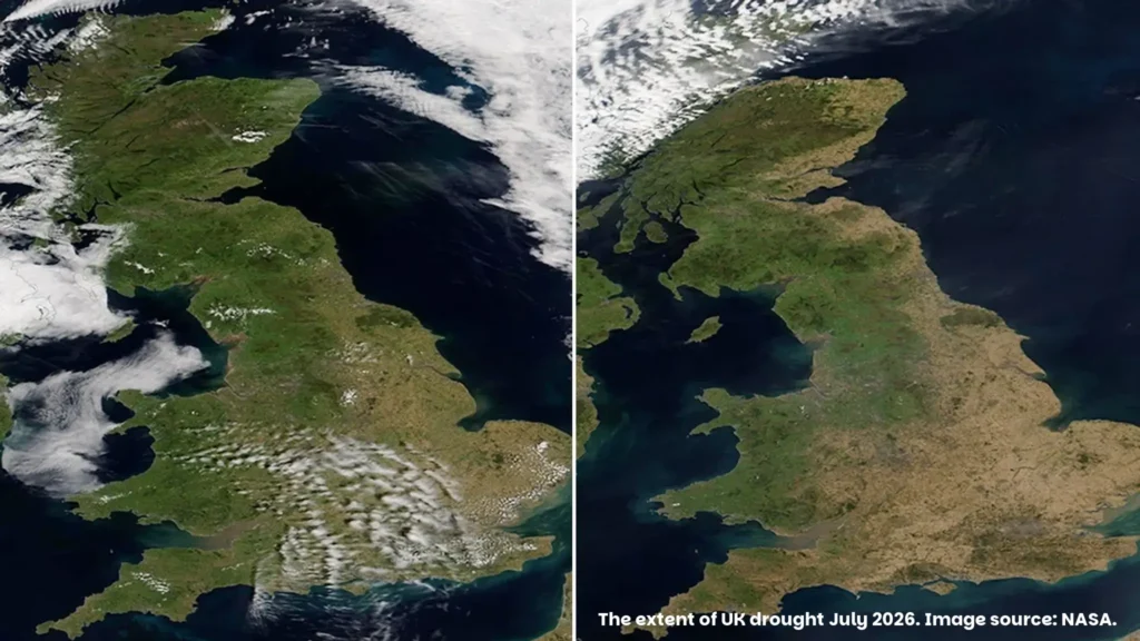 Nasa image showing extent of UK drought July 2026